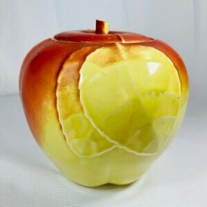 Vintage Hull Pottery Cookie Jar Blushing Apple Ceramic Red Yellow 1940s